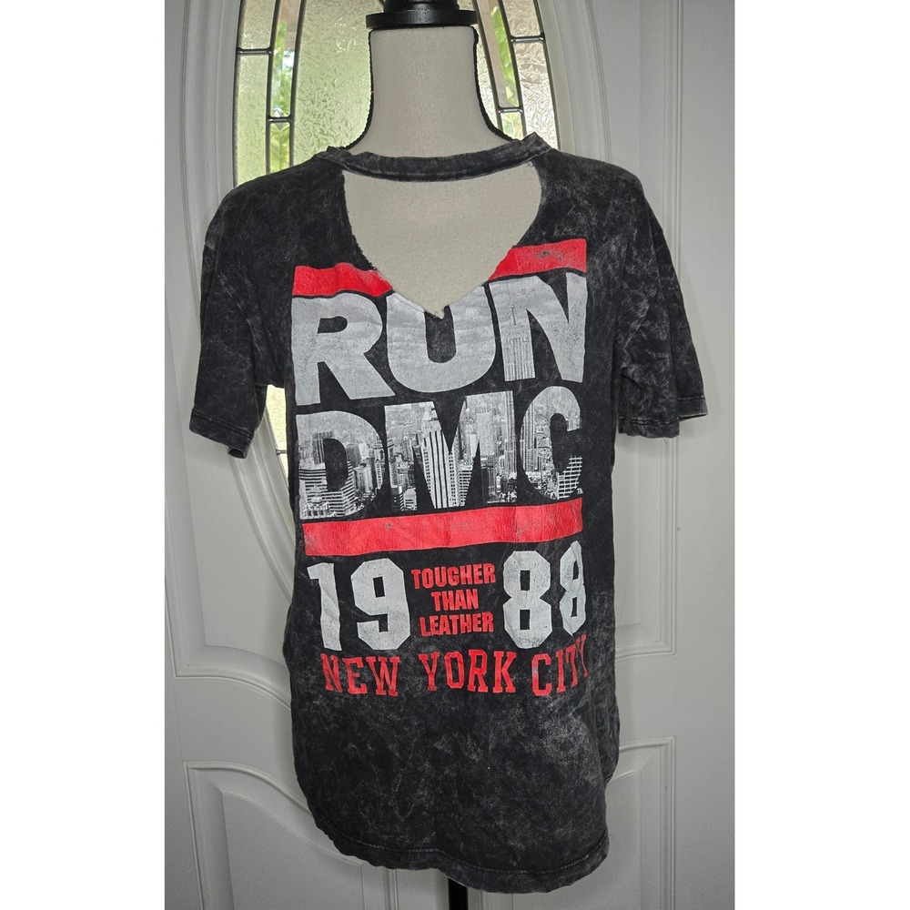 RUN DMC‎ NYC Graphic Tee Dress Distressed Acid Wash Oversized T-Shirt Large
